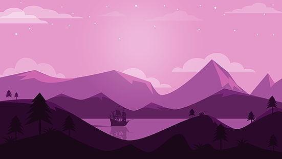 Пейзаж Фиолетовый Сцена Минимальный 4K, Сцена, Фиолетовый, Пейзаж, Минимальный, HD обои HD wallpaper