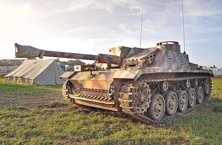 brown armored tank, war, sturmgeshutz, Assault gun, gun, StuG III, world, Second, times, assault, Ausf G, HD wallpaper