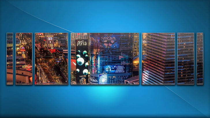 azul, collage, paisaje urbano, Las Vegas, arte digital, Fondo de pantalla HD