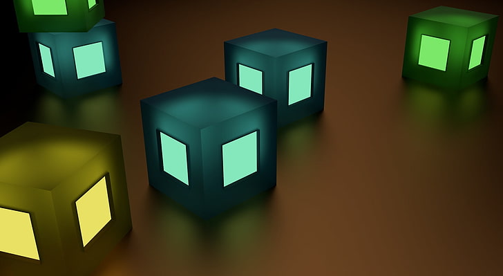 Подсветка блоков, несколько подсвеченных коробок, художественная, 3D, блоки, подсветка, подсветка, HD обои