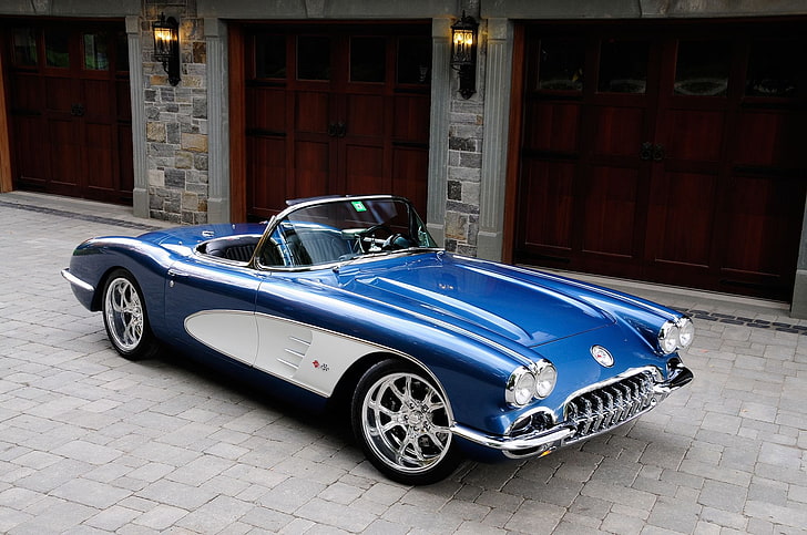 (c1), 1959, cars, chevrolet, classic, convertible, corvette, ls3, modified, HD wallpaper