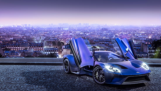 Ford GT, supercar, concept, bleu, voiture de sport, voitures de luxe, essai routier, Fond d'écran HD HD wallpaper