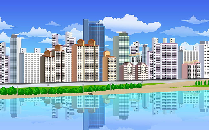 kota, bangunan tinggi, kaki langit, perkotaan, vektor, Wallpaper HD