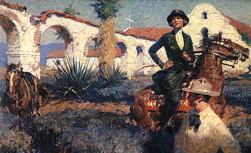 Dean Cornwell Pittura, donna che cavalca un cavallo marrone pittura, Artistica, Disegni, Illustrazione, Pittura, 1921, Dean Cornwell, pittura ad olio, Sfondo HD HD wallpaper