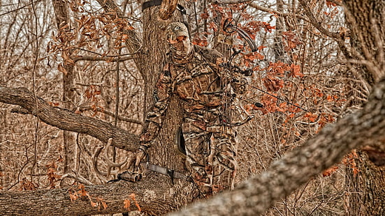 камуфлаж, Woodland Camouflage, Wallenstein Ais, стрелба с лък, HD тапет HD wallpaper