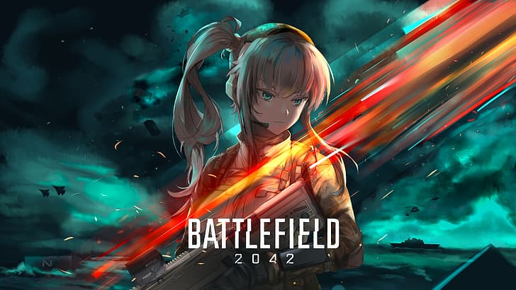 Battlefield 2042, аниме момичета, военни, начален екран, Battleship, twintails, frost, HD тапет