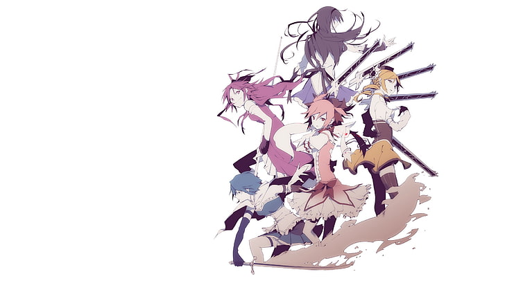 Mahou Shoujo Madoka Magica, Akemi Homura, Tomoe Mami, Kaname Madoka, Miki Sayaka, Sakura Kyouko, cewek anime, Wallpaper HD