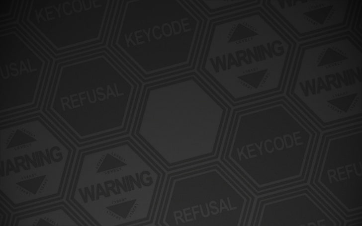 fond d'écran d'avertissement keycode, art numérique, hexagone, panneaux d'avertissement, gris, Neon Genesis Evangelion, Fond d'écran HD