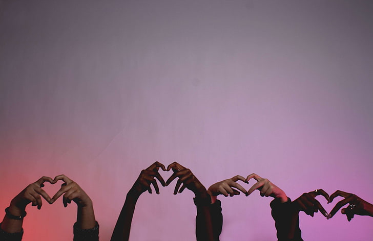 diverse, diversity, female, hand, hands, heart, love, pink, valentines, HD wallpaper