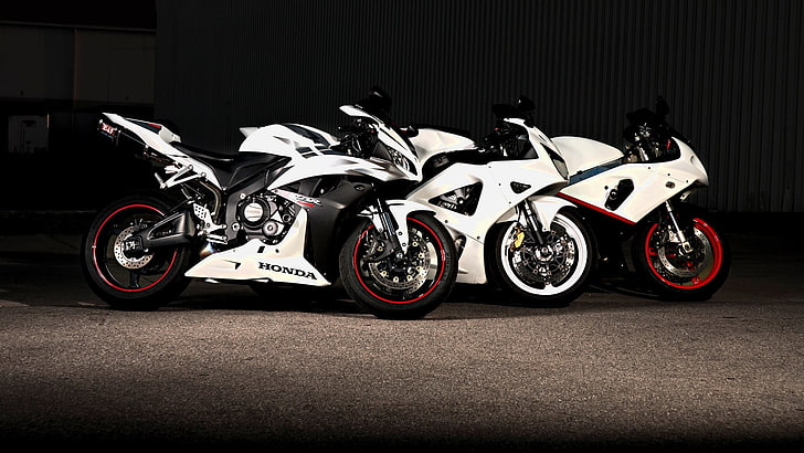 3つの白いスポーツバイク、ホンダ、ホンダCBR、オートバイ、cbr 600 rr、 HDデスクトップの壁紙