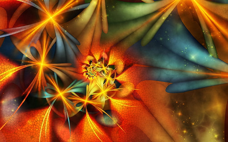 Fractal HD, orange blue and yellow abstract illustration, abstract, fractal, HD wallpaper