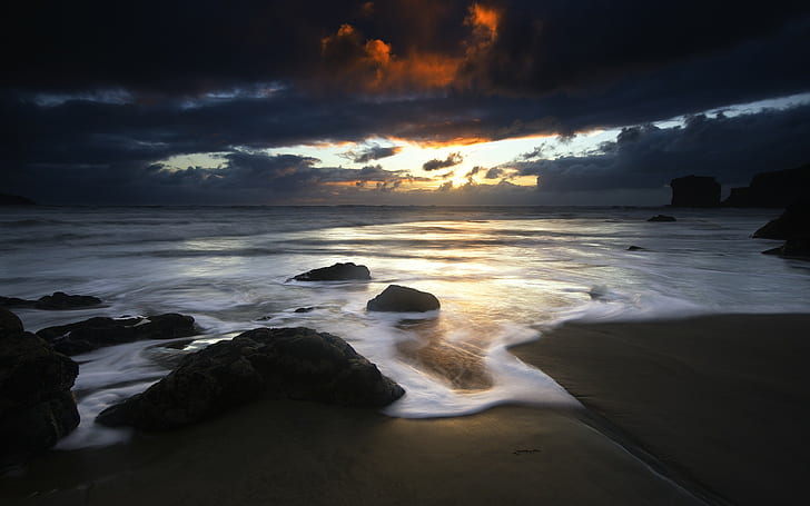 playa, naturaleza, nublado, mar, costa, olas, Fondo de pantalla HD