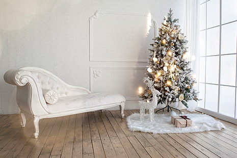 украшения, игрушки, елка, Новый год, Рождество, подарки, белый, дизайн, С Рождеством, Рождество, интерьер, дом, елка, праздник, праздник, HD обои HD wallpaper