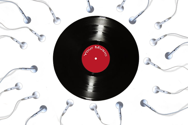 rot und schwarz Ihre Musik-Vinylaufzeichnung, Kreativität, Grafik, Spaß, Musik, Kopfhörer, Vinyl, weißer Hintergrund, Fantasie, HD-Hintergrundbild
