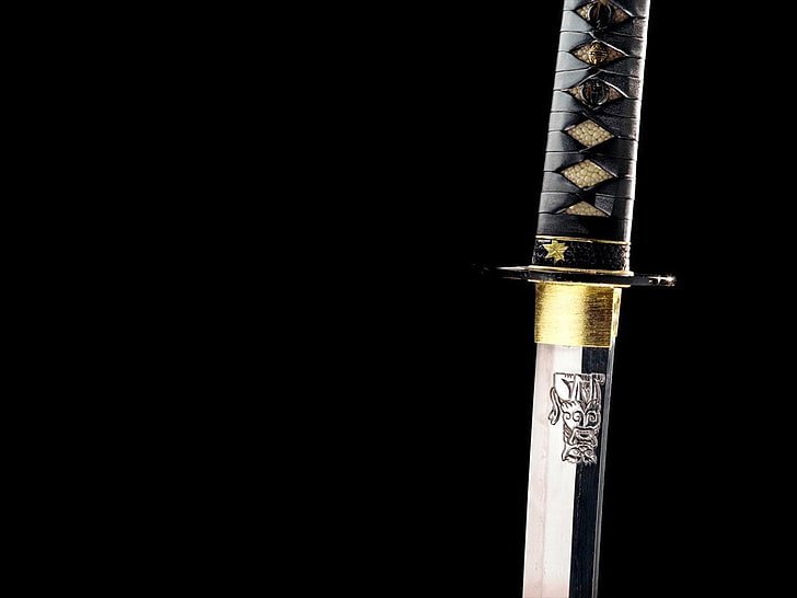 black handled katana, katana, sword, HD wallpaper