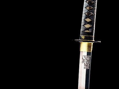 katana à manche noir, katana, épée, Fond d'écran HD HD wallpaper