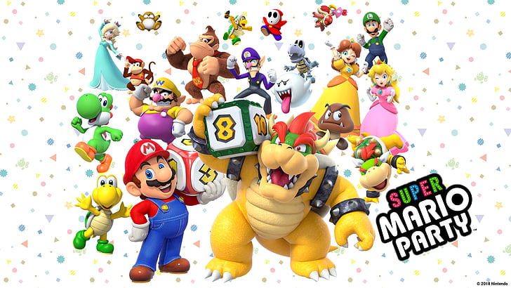 Video Game, Pesta Super Mario, Bowser, Bowser Jr., Donkey Kong, Mario, Princess Peach, Super Mario, Waluigi, Wario, Yoshi, Wallpaper HD