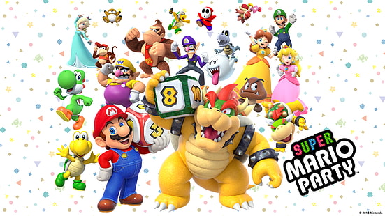 Super Mario Party, Bowser, Bowser Jr., Donkey Kong, Mario, Princesse Peach, Super Mario, Waluigi, Wario, Yoshi, Fond d'écran HD HD wallpaper