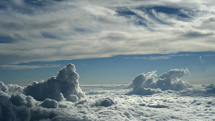 흰 구름, 하늘, 구름, 수평선, HD 배경 화면