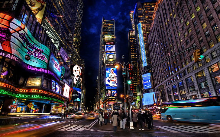 Times Square Night, new york time square, kuadrat, malam, waktu, perjalanan dan dunia, Wallpaper HD