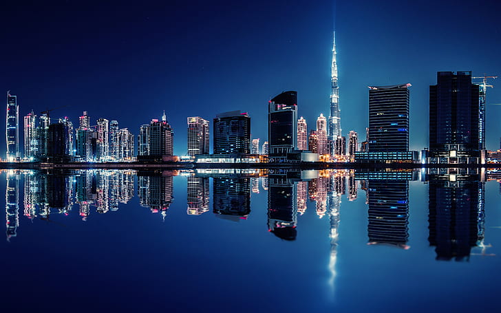Uni Emirat Arab Dubai Refleksi Pada Midnight 4k Ultra Hd Wallpaper Desktop Untuk Komputer Laptop Tablet Dan Ponsel 3840 × 2400, Wallpaper HD