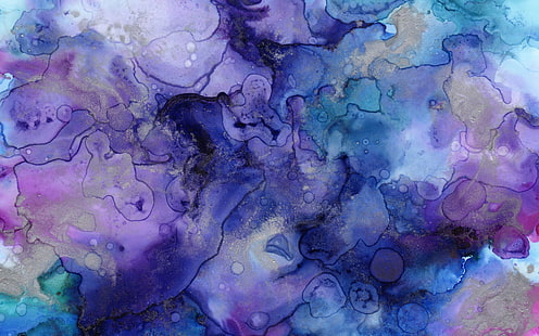 Artistique, aquarelle, bleu, encre, violet, Fond d'écran HD HD wallpaper