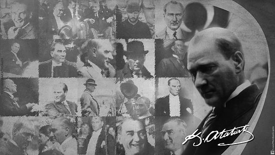 Mustafa Kemal Atatürk, hombres, monocromo, Fondo de pantalla HD HD wallpaper