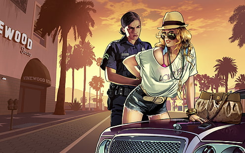 소녀, 경찰, 경찰, Grand Theft Auto V, GTA 5, HD 배경 화면 HD wallpaper