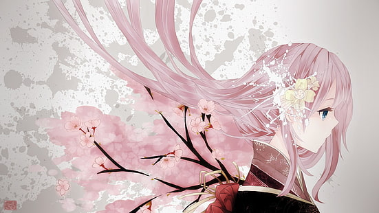 розоволосая женщина аниме иллюстрации персонажей, аниме, вокалоид, мегурин лука, HD обои HD wallpaper
