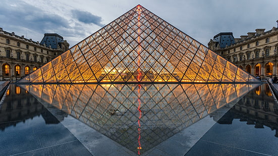 piramida, światło, luwr, europa, paryż, francja, Tapety HD HD wallpaper