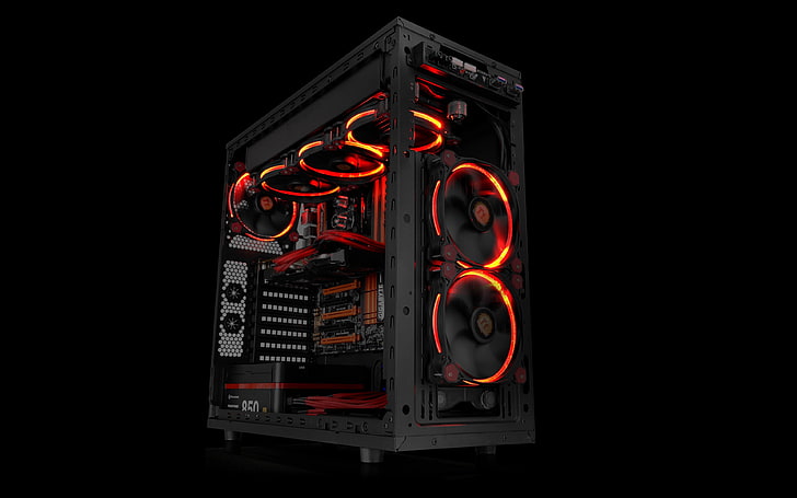 black computer tower, PC gaming, computer, PC cases, technology, Gigabyte, hardware, simple background, HD wallpaper