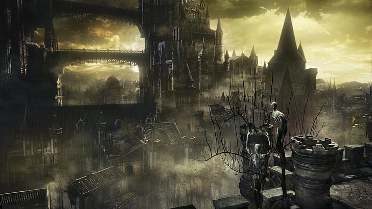 Dark Souls III Dark Souls готически Midevil Dark видео игри рицари пожар борба меч пейзаж замък, HD тапет