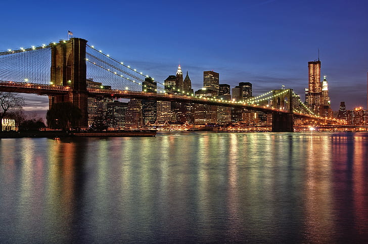 полный висячий мост, бруклинский мост, бруклинский мост, бруклинский мост, финансовый район, полный висячий мост, висячий мост, нью-йорк нью-йорк, нью-йорк, манхэттен - нью-йорк, бруклин - нью-йорк, сша, восточная река, городской пейзаж, городской горизонт, известное место, штат Нью-Йорк, нижний Манхэттен, мост - Рукотворное сооружение, река, город, городская сцена, река Гудзон, центр города, ночь, небоскреб, мост Манхэттен, архитектура, HD обои