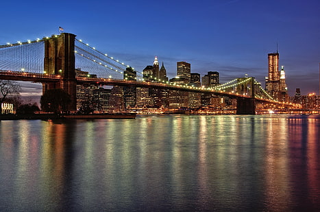 полный висячий мост, бруклинский мост, бруклинский мост, бруклинский мост, финансовый район, полный висячий мост, висячий мост, нью-йорк нью-йорк, нью-йорк, манхэттен - нью-йорк, бруклин - нью-йорк, сша, восточная река, городской пейзаж, городской горизонт, известное место, штат Нью-Йорк, нижний Манхэттен, мост - Рукотворное сооружение, река, город, городская сцена, река Гудзон, центр города, ночь, небоскреб, мост Манхэттен, архитектура, HD обои HD wallpaper