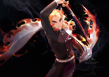  Anime, Demon Slayer: Kimetsu no Yaiba, Kyojuro Rengoku, HD wallpaper HD wallpaper