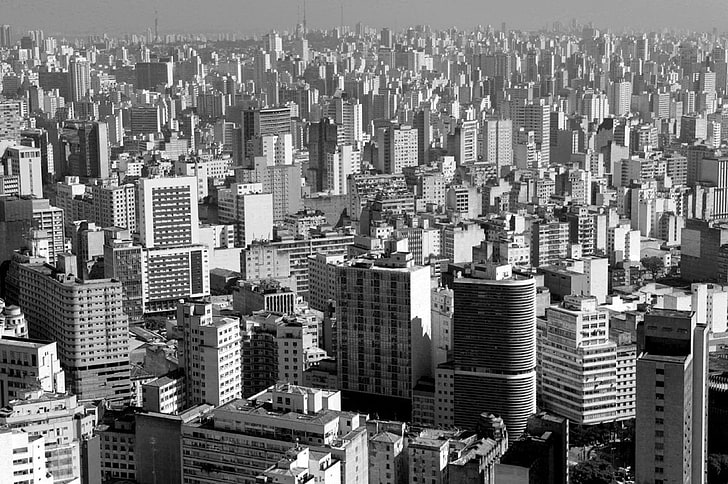aerial view, black, brazil, city, landscape, metropole, paulo, sao, urban, white, HD wallpaper