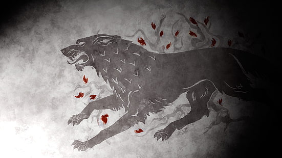 صورة ظلية لحيوان ذو 4 أرجل ، لعبة العروش ، بيت ستارك ، ذئب ، ذئب ، أغنية من الجليد والنار، خلفية HD HD wallpaper