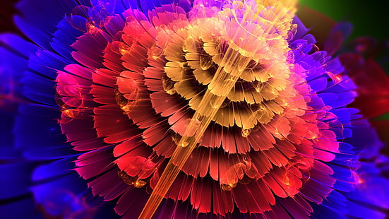 Abstracción flores, rojo, azul, pétalos de colores, Abstracción, Flores, Rojo, Azul, Pétalos, Colores, Fondo de pantalla HD HD wallpaper