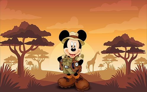 미키 마우스 만화 사파리 일몰 Hd 배경 화면 3840 × 2400, HD 배경 화면 HD wallpaper