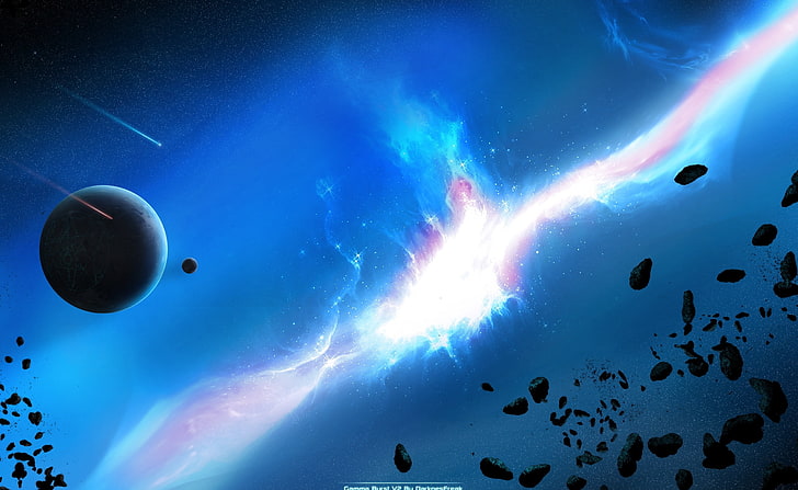 Chuva de meteoritos, ilustração do planeta preto, espaço, meteoritos, chuveiro, HD papel de parede