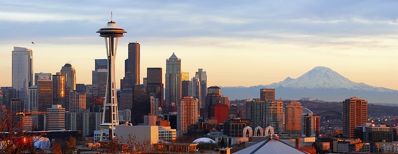 stad, landskap, Seattle, Mount Rainier, HD tapet HD wallpaper