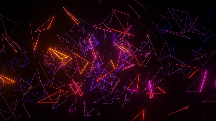 3D, neon, shapes, triangle, HD wallpaper