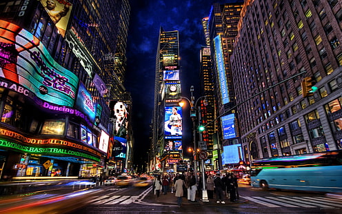 منظر المدينة ، الطريق ، HDR ، التعريض الطويل ، مدينة نيويورك ، تايمز سكوير، خلفية HD HD wallpaper