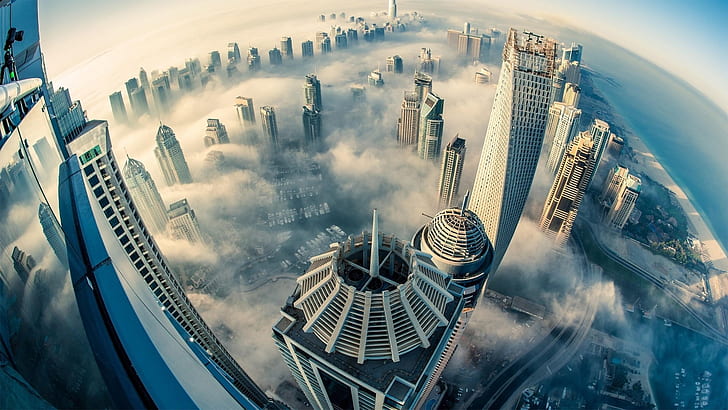 the sky, the city, fog, Dubai, UAE, HD wallpaper