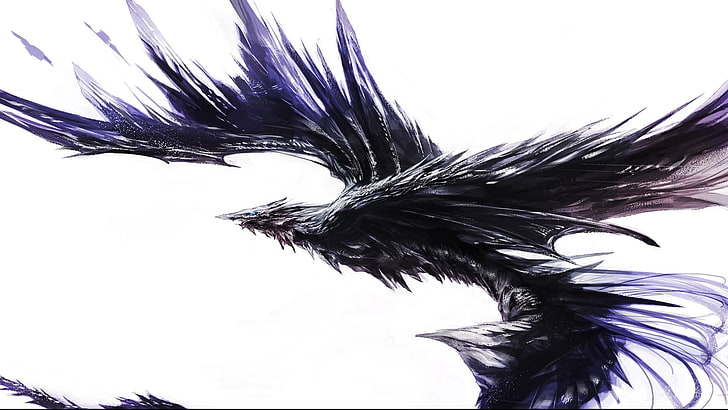 illustration oiseau noir, art fantastique, dragon, Fond d'écran HD