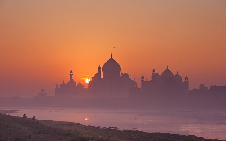 Monumenti, Taj Mahal, Agra, India, Palazzo, Tramonto, Sfondo HD