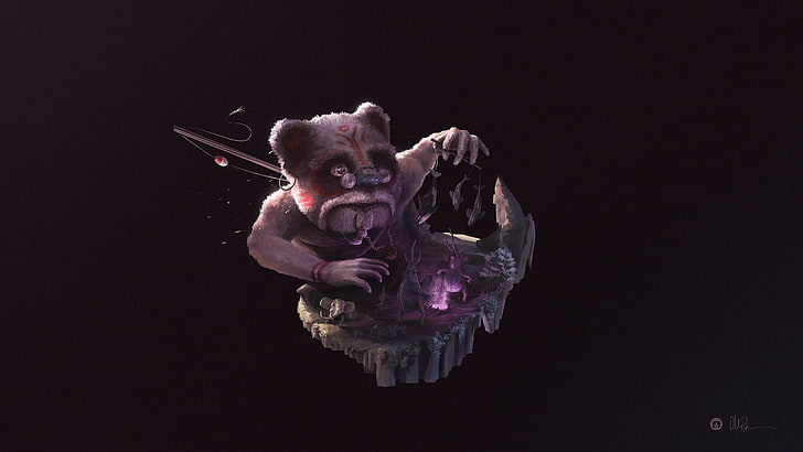 ilustração de urso pardo, Desktopography, ursinhos de pelúcia, arte digital, HD papel de parede