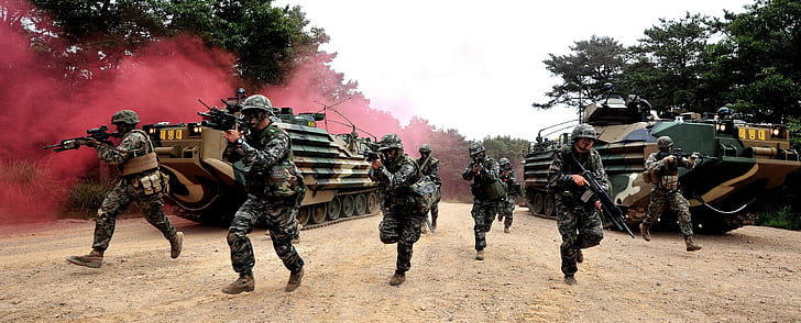 عسكري ، جندي ، كوريا الجنوبية ، جمهورية كوريا القوات المسلحة ، مشاة البحرية الأمريكية، خلفية HD