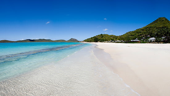 Hermitage bay, 5k, 4k wallpaper, 8k, Antigua, Barbuda, plus belles plages du monde, rivage, ciel, mer des Caraïbes, Fond d'écran HD HD wallpaper