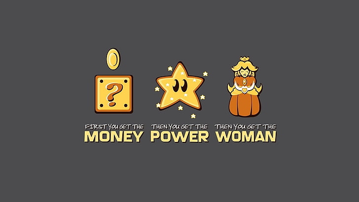 pieniądze power woman clip art, Super Mario, minimalizm, proste tło, gry wideo, Nintendo, humor, Princess Peach, Tapety HD